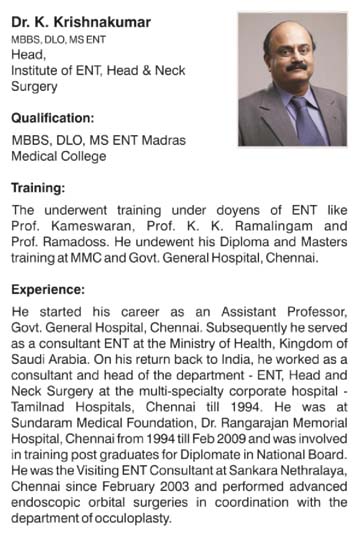Dr. Kumaresh Krishnamoorthy  Sr. Consultant ENT Surgeon, Bangalore, India